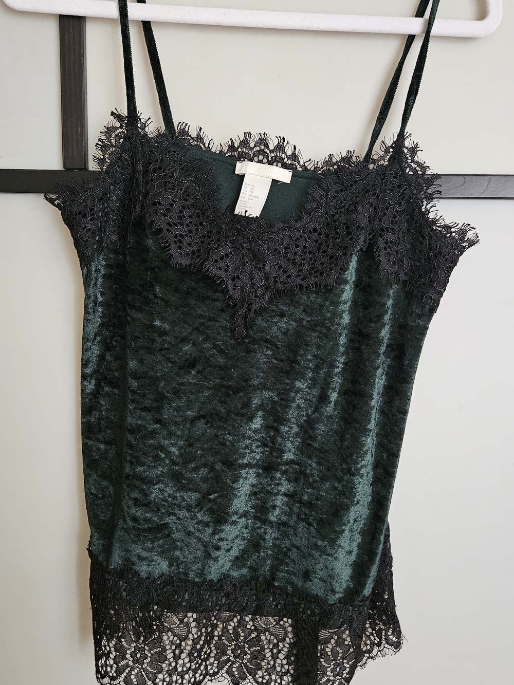 H&M Dark Green Velvet Lace Trim Camisole